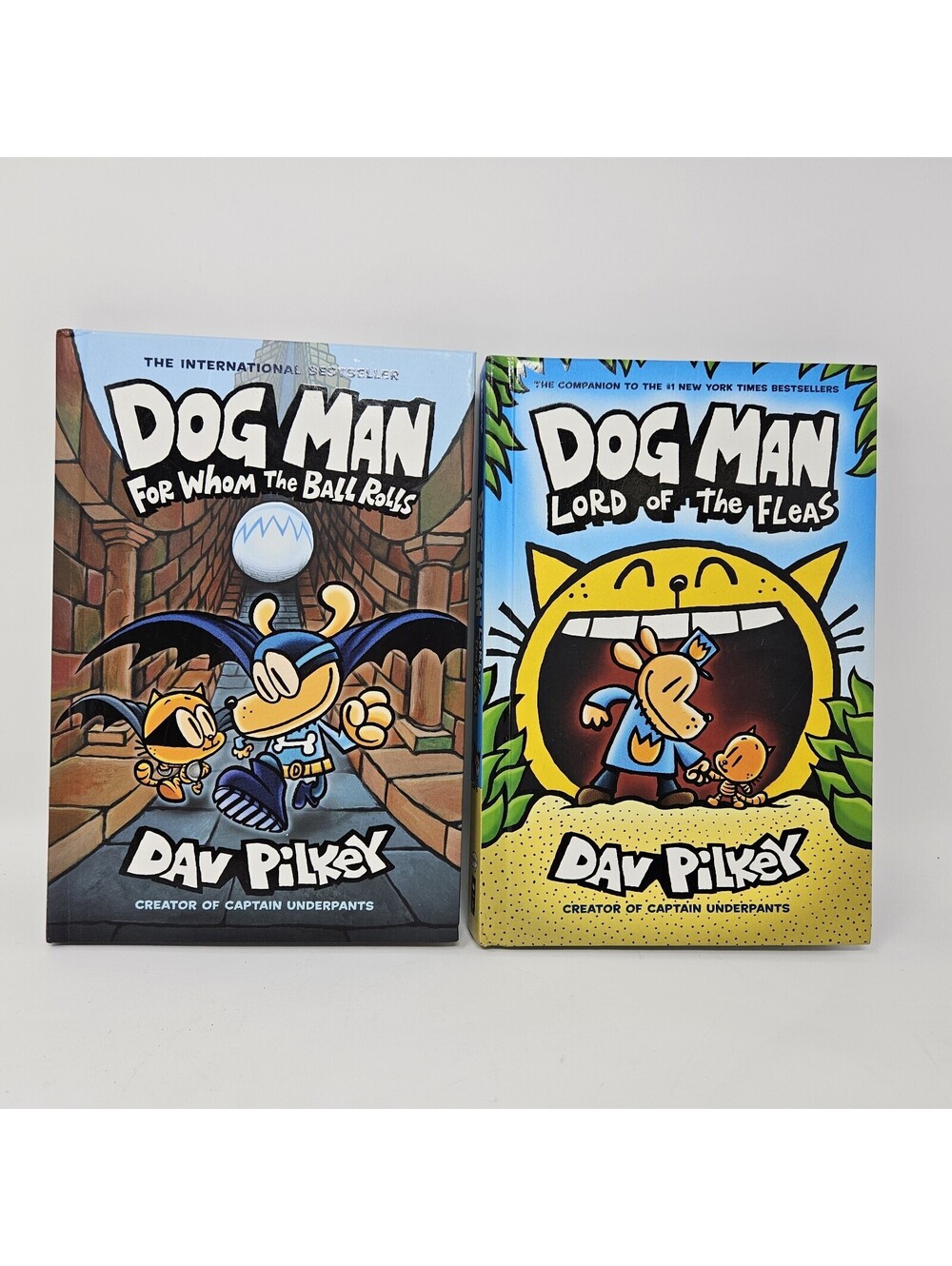 Lot o 2 Dog Man: Lord of the Fleas & For Whom The Ball Rolls Dav Pilkey Hardback